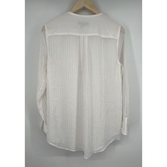 Donna Karan Black Label Blouse White Gold Accent Long Sleeve Size Small Elegant - Picture 4 of 4